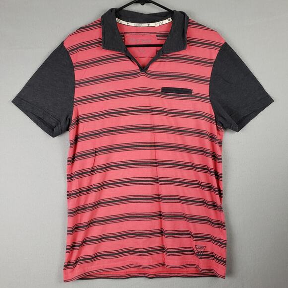 Guess Men's M Two Tone Polo Shirt Red Black Stripe‎ Retro Y2K Streetwear Iconic - Picture 1 of 7